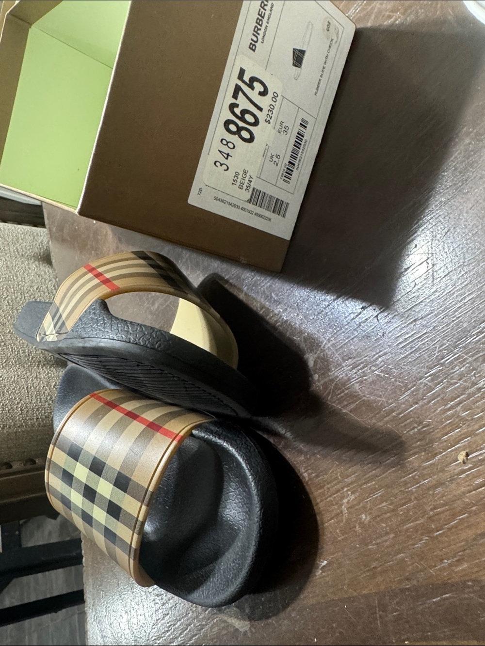 Burberry Black Footbed Beige/Tan/Red Check Slide Sandals